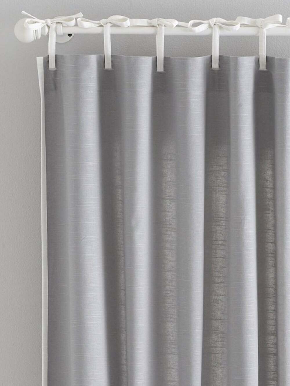 Pottery Barn Breezy Border Non Blackout Curtain Window Panel in Gray White Bows